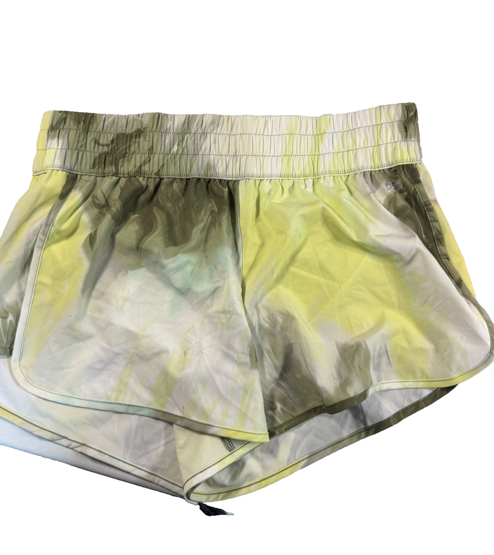 DSG Women's High-Rise Stride Run Shorts Size Large Green Multi Wash Effect NWT